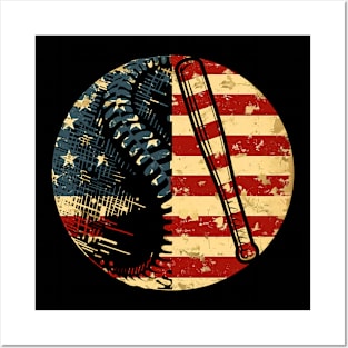 Men Vintage US American Flag Baseball 4th Of July Boys USA Posters and Art